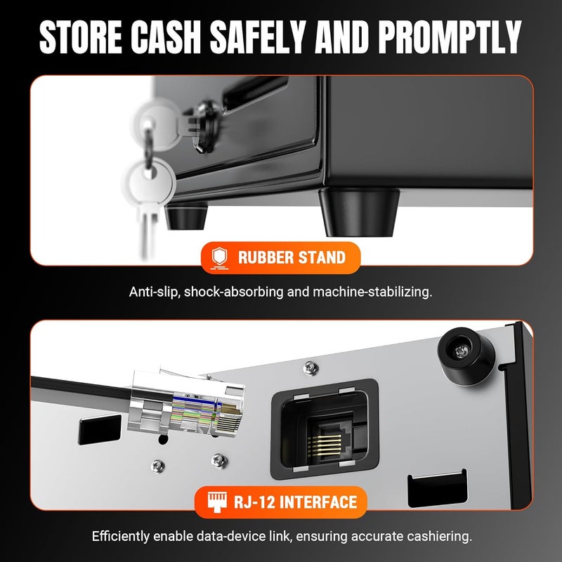 Tera 13" Cash Register Drawer for Point of Sale POS System with 4 Bill 5 Coin Cash Tray 6 Keys Auto Open Removable Coin Compartment Key-Lock 24V RJ12 Interface Media Slot for Small Business 330G - Image 4